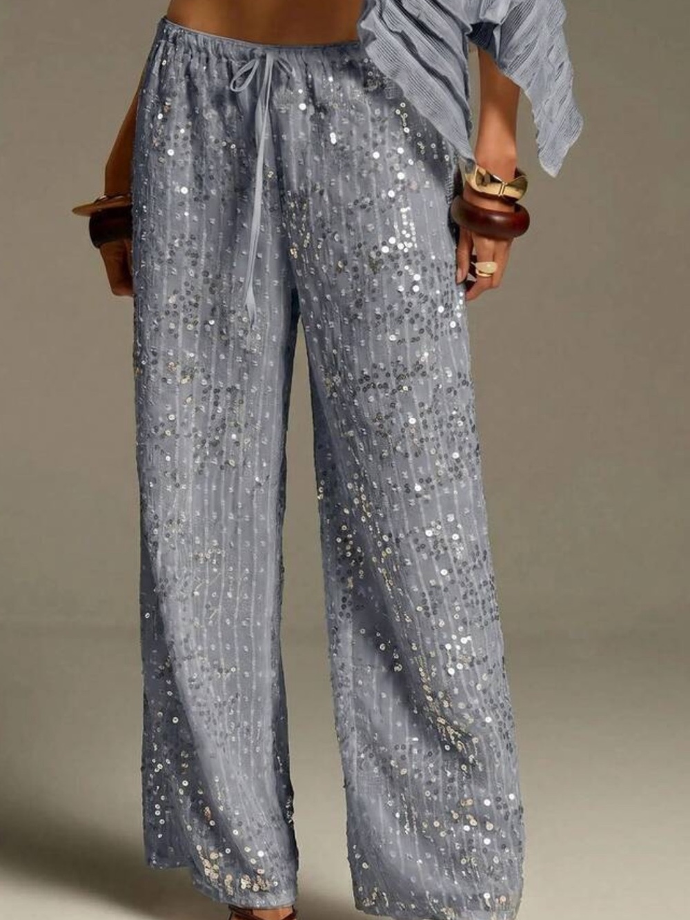Women's Drawstring Waist Sequin Casual Versatile Daily Outing Long Pants